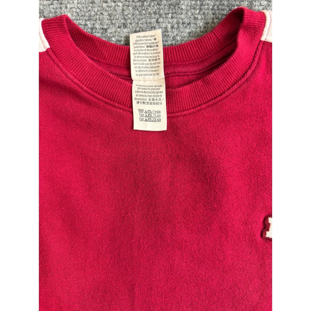 Victoria's Secret PINK Red Sweatshirt White Stripe Heart Patch Small - Picture 3 of 15